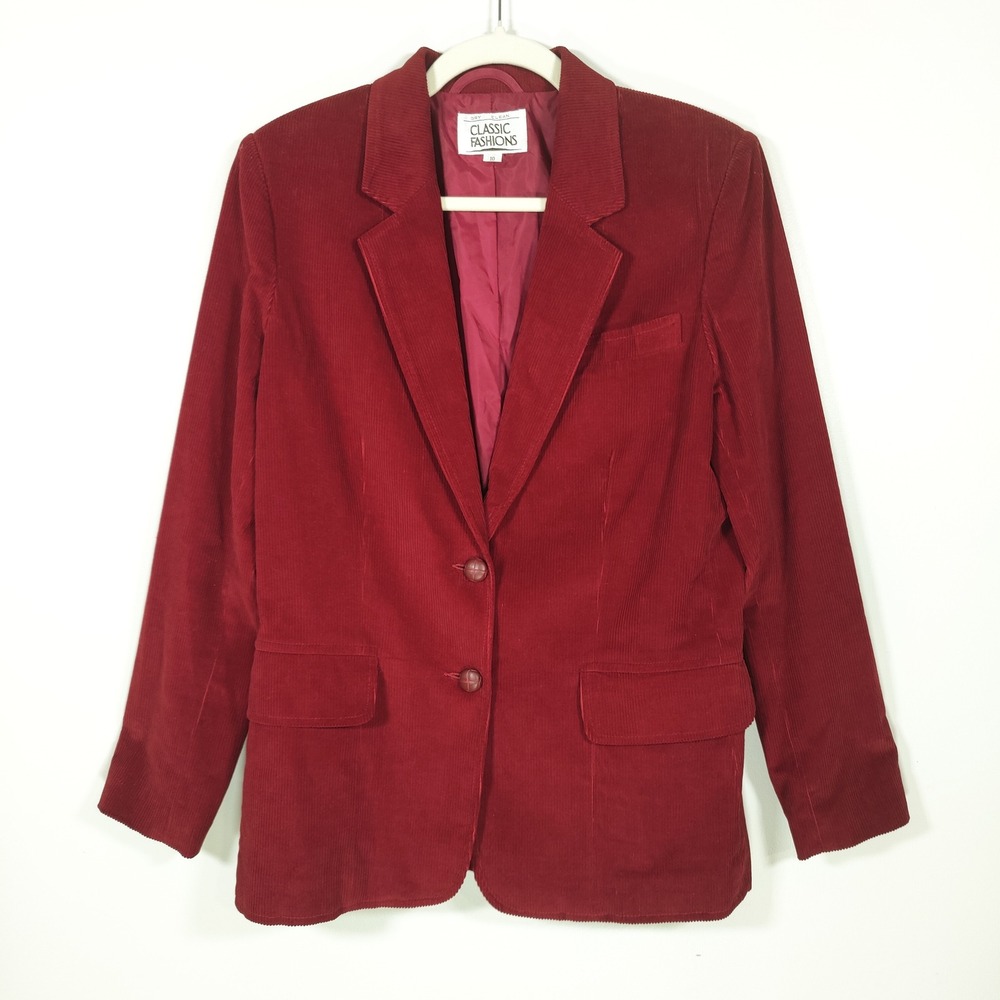 Vintage Classic Fashions Red Corduroy Blazer Size 10 Cotton Preppy Equestrian